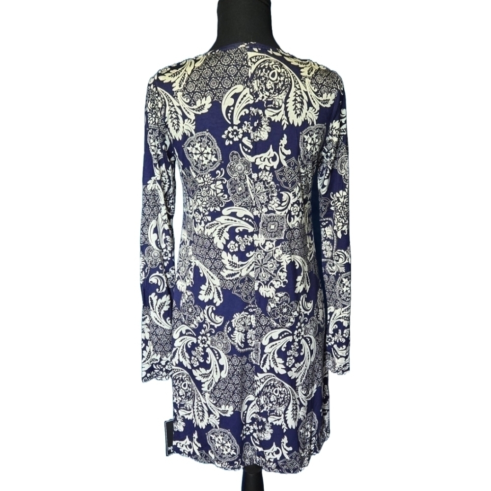 Michael Lauren Navy Paisley Dress Medium NWT Soft Casual Everyday Mini Stretch - Picture 3 of 9